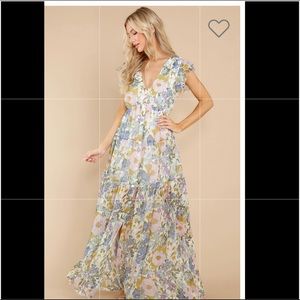 Red Dress Boutique YOU'RE MY LOVE WHITE AND BLUE FLORAL PRINT MAXI DRESS